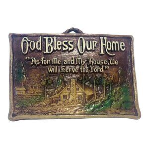 Vintage God Bless Our Home Wall Plaque Rustic 3D Christian Cabin Decor 4x6